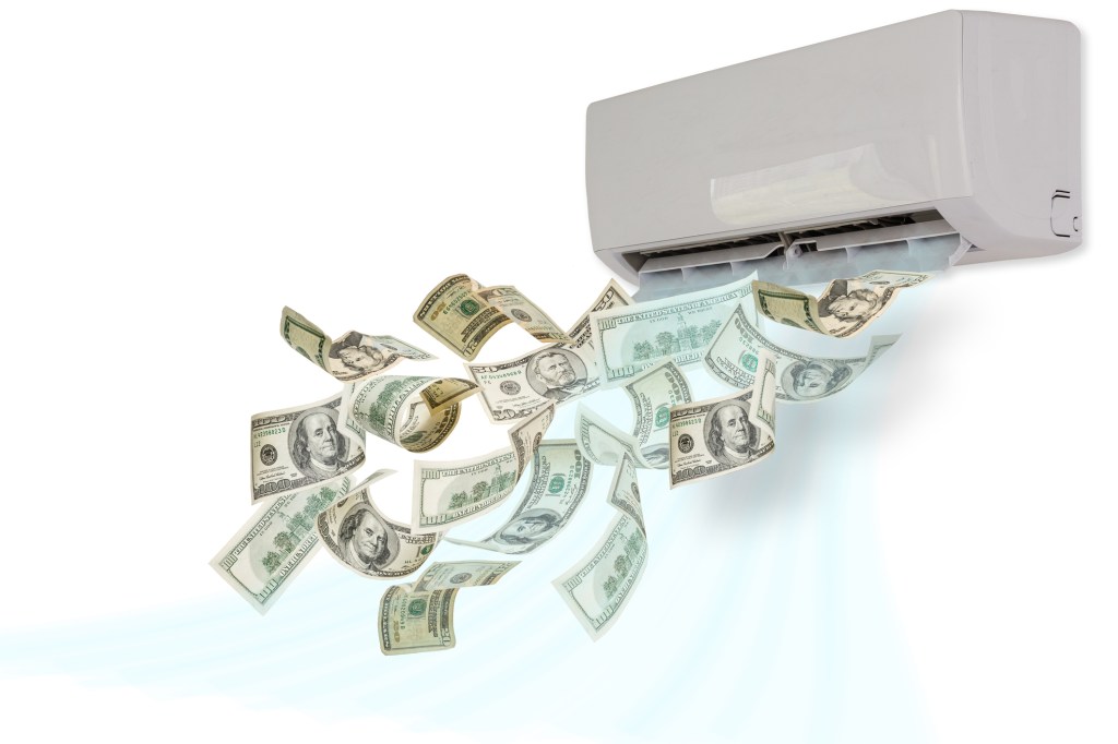 dollar bills flying out of an air conditioning unit