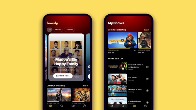 Howdy displayed on two mobile phone screens