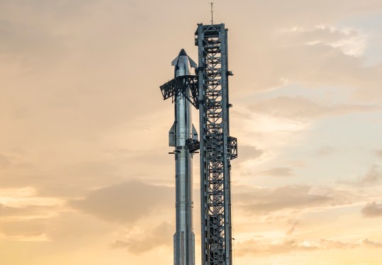 Starship on the launch tower