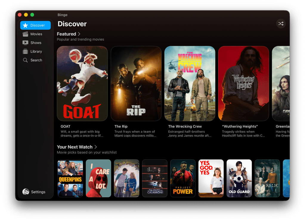Binge screen