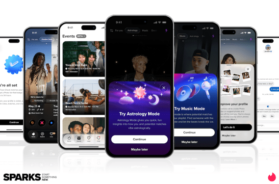 Tinder app on array of smartphones